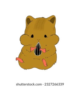 vector illustration design of a little hamster sitting and eating a pumpkin this design is suitable as a logo for a pet food store or for a children's magazine cover