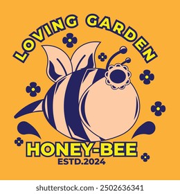 vector illustration design of loving garden honey bee with bees in peach and blue colors in a simple style. suitable for logos, icons, posters, advertisements, banners, companies, t-shirt designs, web