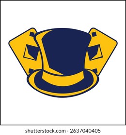 Vector illustration design of magic hat and playing cards in yellow and blue colors. suitable for logo, icon, poster, advertisement, banner, company, t-shirt design, sticker, website.