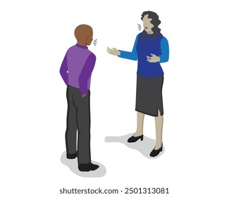 vector illustration design of a man and a woman standing while having a serious intense conversation or communication