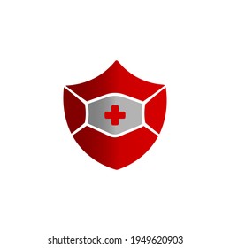 vector illustration design of a mask icon with a red shield, to protect it from viruses, flu, coughs