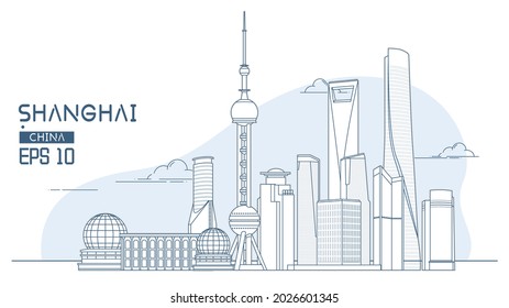 Vector Illustration Design Material Of Shanghai Skyline Building Complex