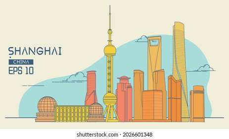 Vector Illustration Design Material Of Shanghai Skyline Building Complex