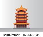 Vector illustration design materials of Yellow Crane Tower, a traditional building in Wuhan, Hubei Province, China