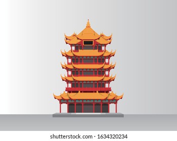 Vector illustration design materials of Yellow Crane Tower, a traditional building in Wuhan, Hubei Province, China
