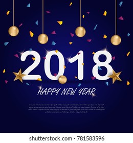 vector illustration design for Merry Christmas and Happy New Year 2018 background decoration with golden gift bow and ribbon place for text.Greeting card design template 2018