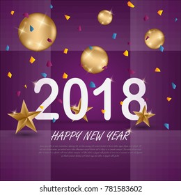 vector illustration design for Merry Christmas and Happy New Year 2018 background decoration with golden gift bow and ribbon place for text.Greeting card design template 2018
