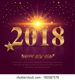 vector illustration design for Merry Christmas and Happy New Year 2018 background decoration with golden star and Gold colors place for text.Greeting card design template 2018