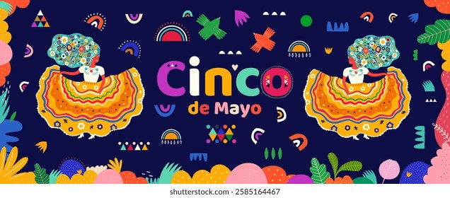 Vector illustration with design for Mexican holiday 5 may Cinco De Mayo.	