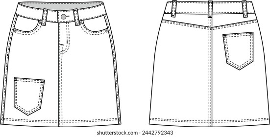 
Vector illustration of the design of a mini women's denim skirt with pocket detail