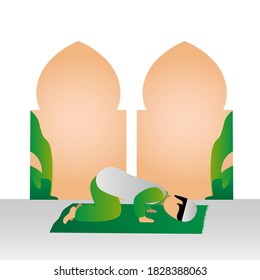 Vector illustration design a moslem prayer in mosque