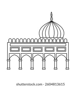 Vector illustration of the design of the mosque dome with several pillars supporting the walls of the mosque in front of it.