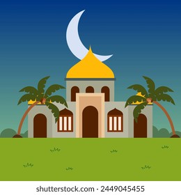 Vector Illustration Design of Mosque at Night