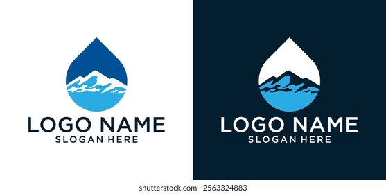 Vector illustration design of mountain logo with water droplets.