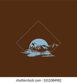 Vector illustration design of mountains and planet in open space.