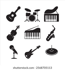 Vector illustration design of musical instruments, musical instrument silhouettes