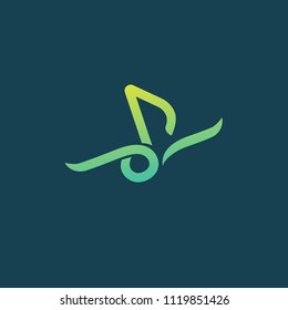 Vector illustration, Design Note web logotype. Abstract music logo icon vector design. Sound recording studio, night party. School of Music, disco, vocal course, composer, singer vector logo.