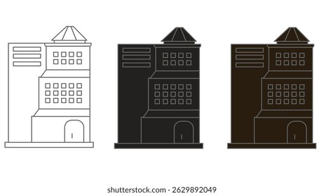Diseño de Ilustración vectorial de un antiguo edificio urbano con como ventanas y un techo en una ciudad