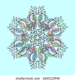 Vector illustration. Design on neutral, green and blue colors. Vector winter pattern. Abstract background with Floral Elements.