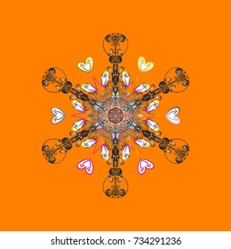 Vector illustration. Design on orange, gray and white colors. Vector winter pattern. Abstract background with Floral Elements.