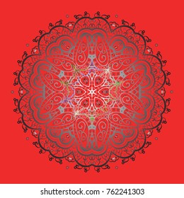 Vector illustration. Design on red, gray and brown colors. Vector winter pattern. Abstract background with Floral Elements.