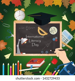 vector illustration design on school theme, international literacy day, back to school, flat style, EPS 10