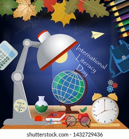 vector illustration design on school theme, international literacy day, back to school, flat style, EPS 10