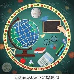 vector illustration design on school theme, international literacy day, back to school, flat style, EPS 10
