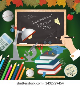 vector illustration design on school theme, international literacy day, back to school, flat style, EPS 10