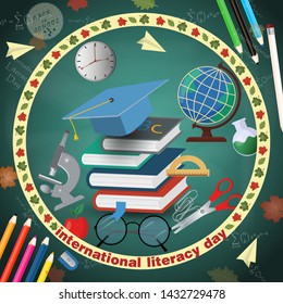 vector illustration design on school theme, international literacy day, back to school, flat style, EPS 10
