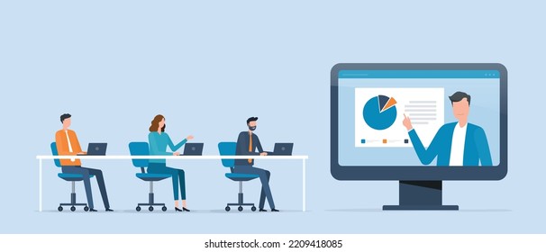 Vector illustration design online education and E-learning at home by webinar training and design for Webinar, online video training, tutorial podcast and business coaching concept.
