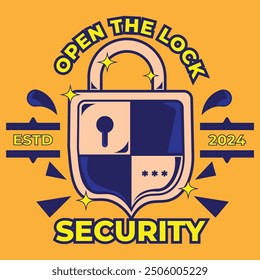 Diseño de Ilustración vectorial de la seguridad de la cerradura abierta con un candado de llave en colores melocotón y azul en un estilo simple. conveniente para logotipos, iconos, carteles, anuncios, Anuncios, empresas, camiseta, Web