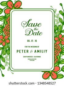 Vector illustration design orange rose flower frame with template wedding invitation hand drawn