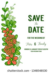 Vector illustration design orange rose flower frame with template wedding invitation hand drawn