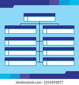diseño de ilustraciones vectoriales de la plantilla de organigrama con colores predominantes azul y verde que es adecuado para empresas, organización, escuela, oficina, afiches y otras necesidades de diseño.