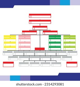 diseño de ilustraciones vectoriales de la plantilla de organigrama con colores predominantes azul y verde que es adecuado para empresas, organización, escuela, oficina, afiches y otras necesidades de diseño.