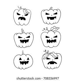 Vector illustration design outline set character pumpkin for decorate in Halloween day different emotion.Draw doodle cartoon style.