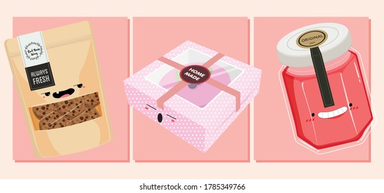 Vector illustration in design packing. Cute and funny Charaters.