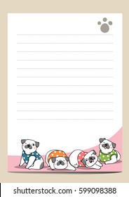 Vector illustration design paper note of pug dog.