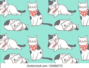 Vector illustration design pattern background of cat green pastel.