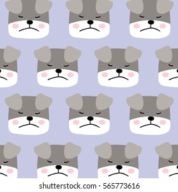 Vector illustration design pattern background of head dog on purple pastel.Cartoon style.