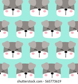 Vector illustration design pattern background of head smile dog green pastel.Cartoon style.