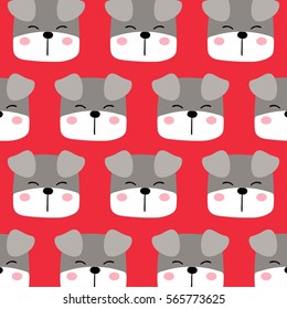 Vector illustration design pattern background of head smile dog red color.Cartoon style.
