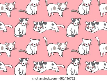 Vector illustration design pattern background adorable cats on sweet pastel.Doodle style.