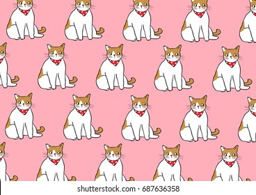 Vector illustration design pattern background adorable cats on pink pastel.Doodle style.