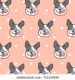 Vector illustration design pattern background head french bulldog on sweet pastel and cute polka dots.Draw doodle style.