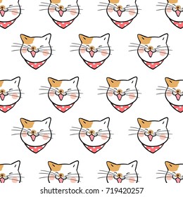 Vector illustration design pattern background head of cat and beauty scarf so cute and happy.Draw doodle style.