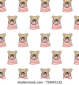 Vector illustration design pattern background portrait of dog on white color so happy and beauty sweater.Draw doodle style.
