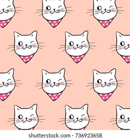 Vector illustration design pattern background head of cute cat on sweet pastel color.Draw doodle style.