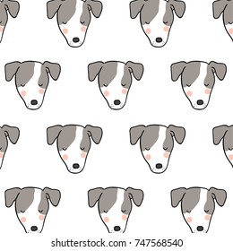 Vector illustration design pattern background head of cute dog on white color.Draw doodle style.